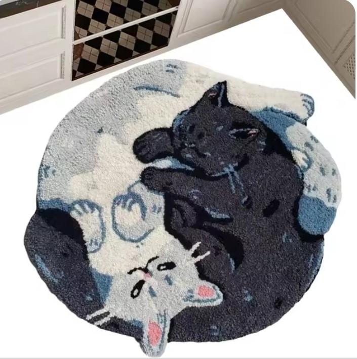 Cat Bath Mat, Hugging Cat Pattern, Plush Bathroom Decor Mat, Funny Machine Wash, Water Absorbent Thick Shower Rug with Non-Slip