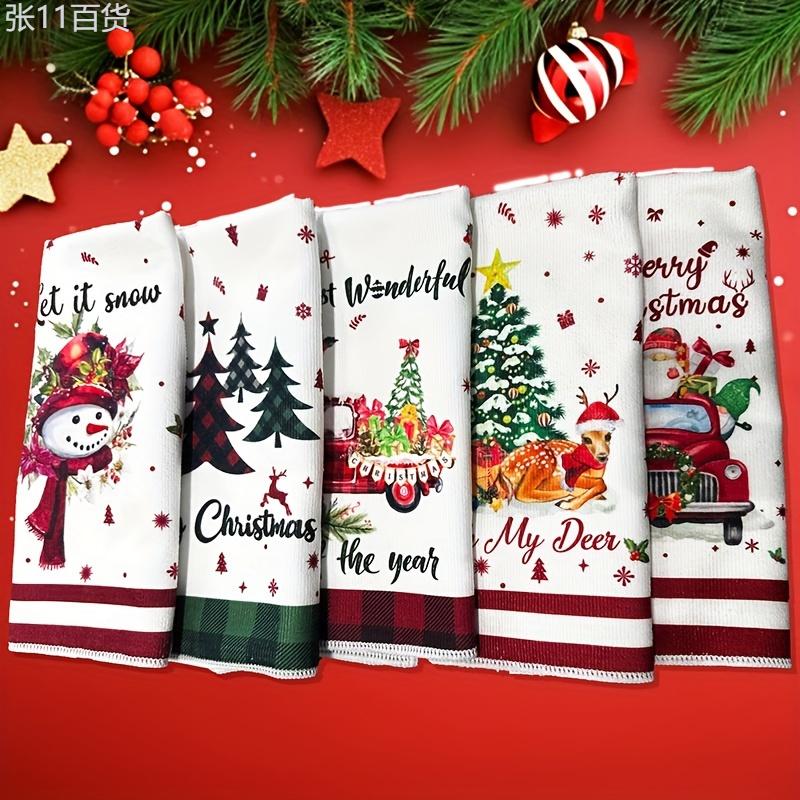 5pcs Soft & Absorbent Christmas Towels - Festive Cartoon Designs with Snowflakes, Trees & More - Perfect for Holiday Decor & Bathroom Essentials, Christmas Decor, Christmas Decorations