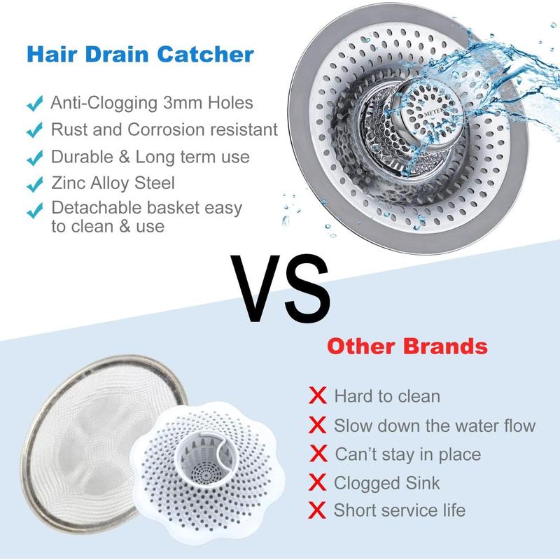 Drain Hair Catcher Tub Drain Protector, Stainless Steel Bathtub Shower Drain Hair Stopper Strainer Trap for Shower Bathroom Sink to Catch Hair