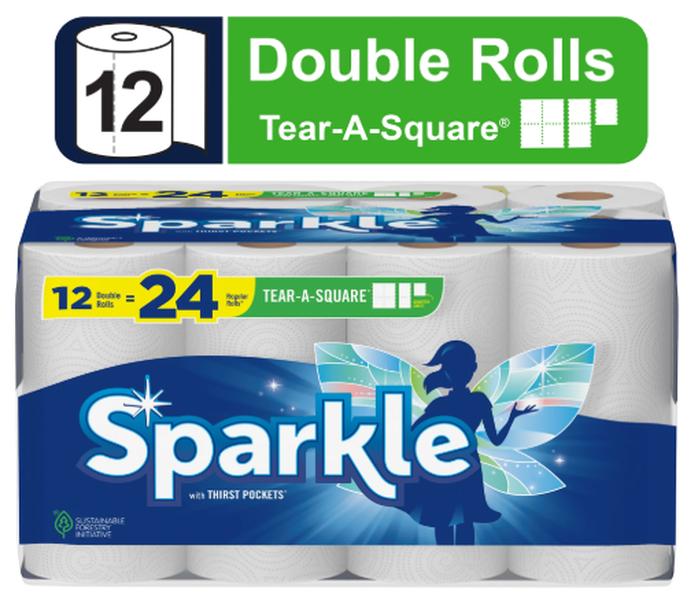 Sparkle Tear-a-Square Paper Towels, 12 Double Rolls