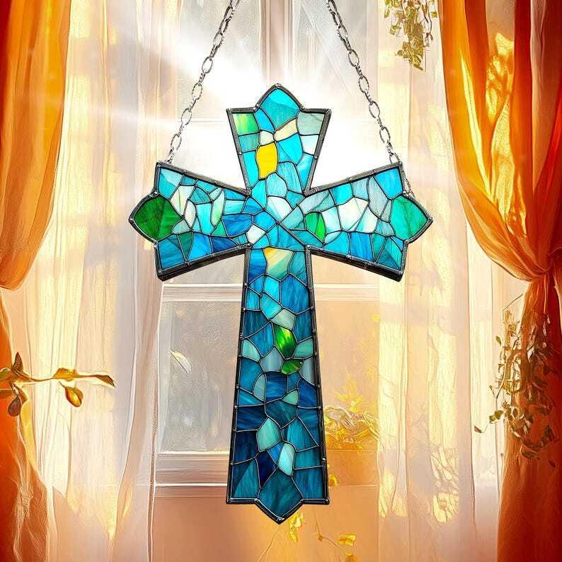 Christian Cross ACRYLIC SUNCATCHER Jesus Cross Window Decor Nativity Ornament Gift For Religious Christian Faith Bible Verse Christmas Gift