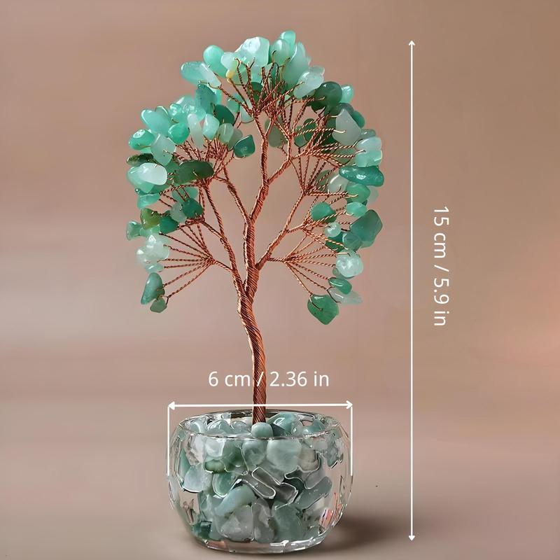 Natural Quartz Crystal Money Tree Design Ornament, 1 Count Handmade Money Tree with Clear Base, Home Decor for Living Room & Office