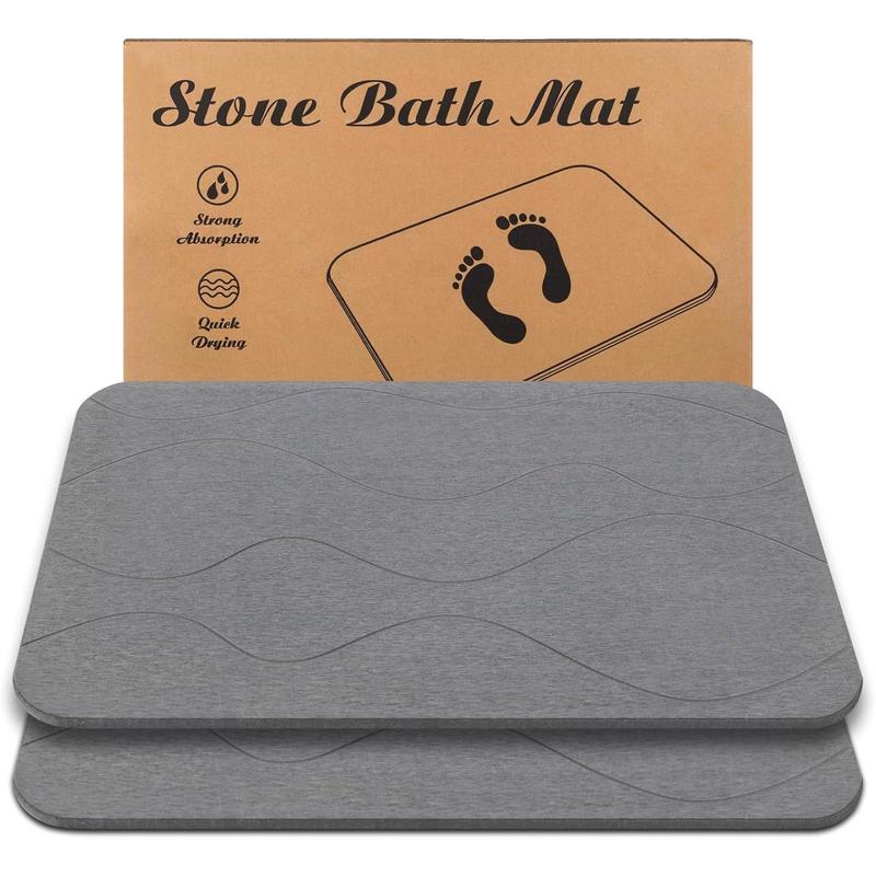 Stone Bath Mat, Diatomaceous Earth Shower Mat, Non-Slip Super Absorbent Quick Drying Bathroom Floor Mat, 2Pack,Grey, Pattern 1