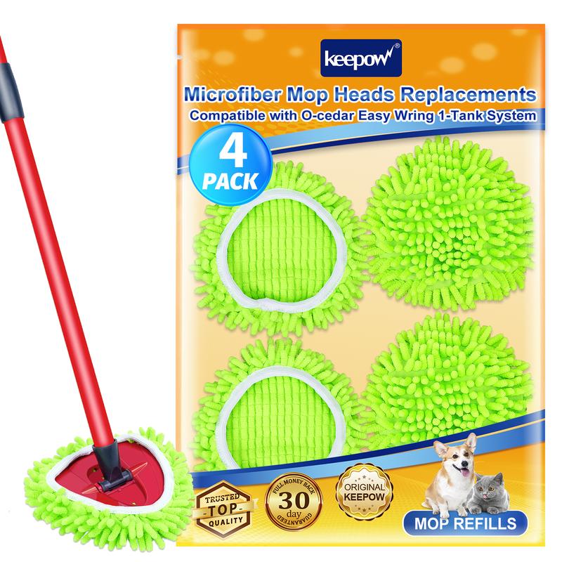 Mop Heads Replacements Compatible with O-cedar Easy Wring 1-Tank System,Mop Replace Head for Dry Wet Use,4 Pack Reusable Spin Mop Replacement Head,Washable Chenille Dust Mop Refills for Floor Cleaning