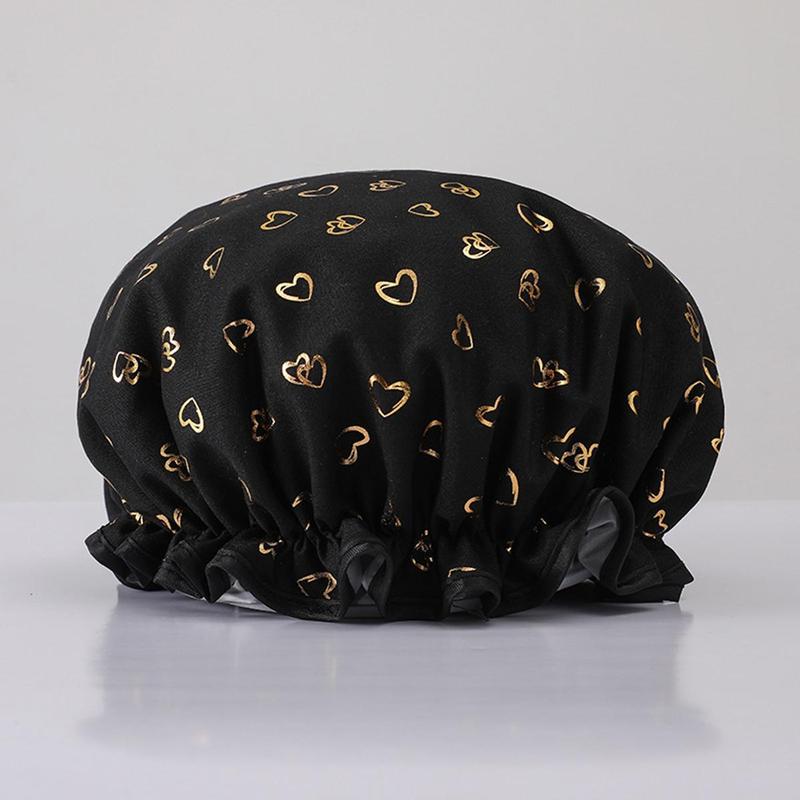 Double Layer Bathing Cap, 1 Count Heart Pattern Waterproof Shower Cap for Women & Girls, Bathroom Supplies for Home Use