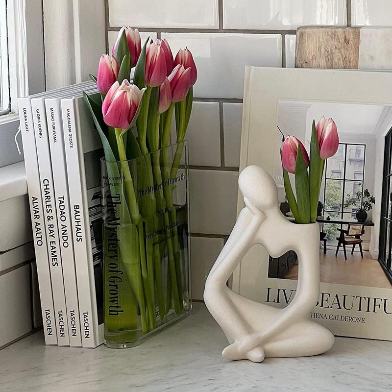 Bookend vase, lovely bookshelf decoration, unique vase for book lovers, artistic and cultural flavor acrylic vase for home office decoration, a book about flowers (transparent color)