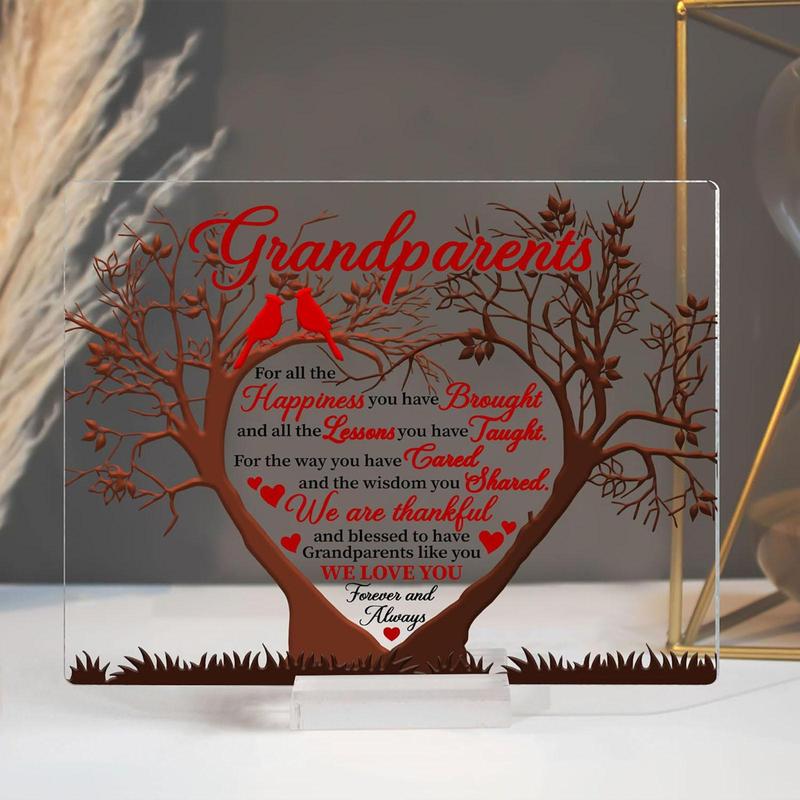 Grandparents Gift Acrylic Plaque, 1 Count Tree & Letter Pattern Decorative Plaque, Home Decor Supplies for Living Room Bedroom, Gift for Grandpa & Grandma