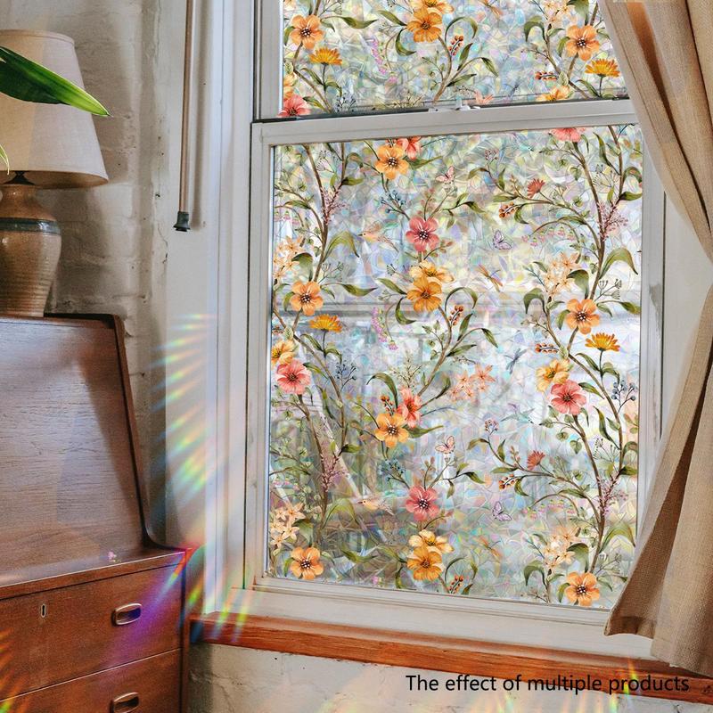 Floral Pattern Window Sticker, Removable Static Cling Window Decal, DIY Decorative Sticker for Home Living Room Bedroom, Fall Decor