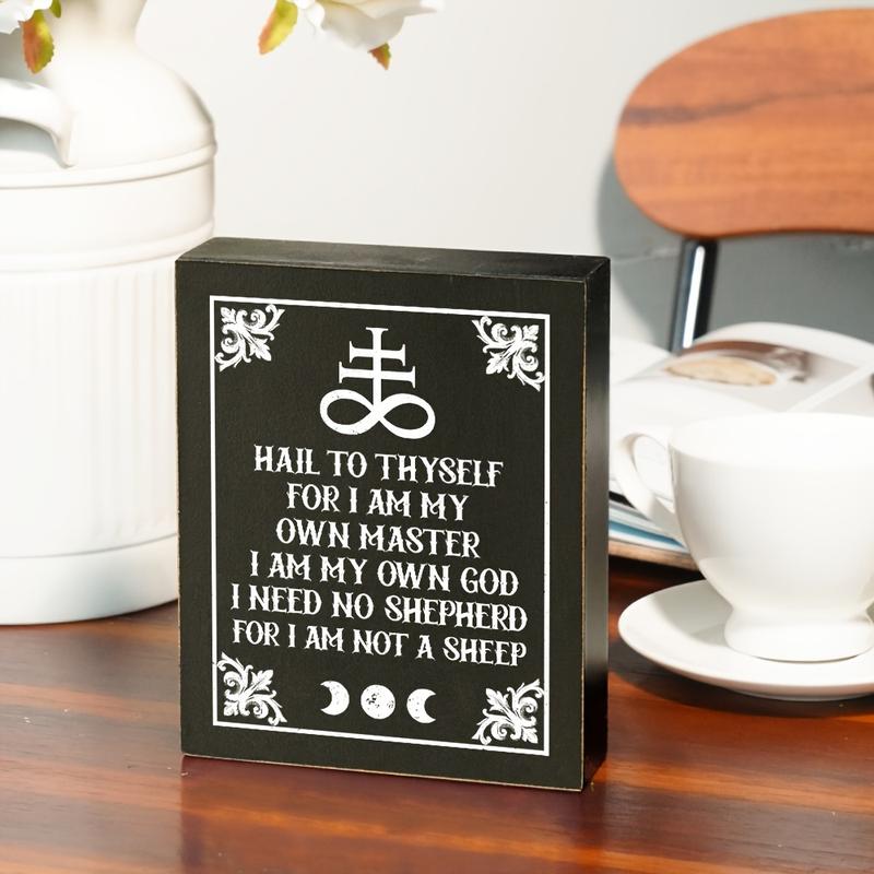 1Pc Gothic Style Box Sign, Salute Yourself, Wooden Crafts Table Decoration for Family Farmhouse, 4.7X5.8 Inches Gift