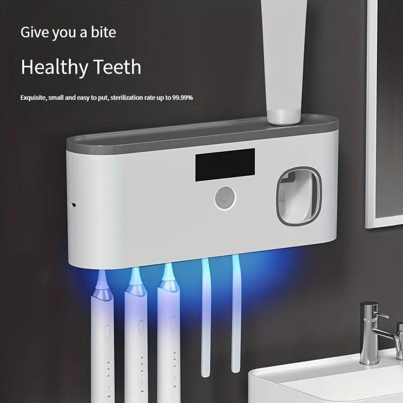 UV Light Sterilizer Toothbrush Holder Cleaner and Automatic Toothpaste Dispenser