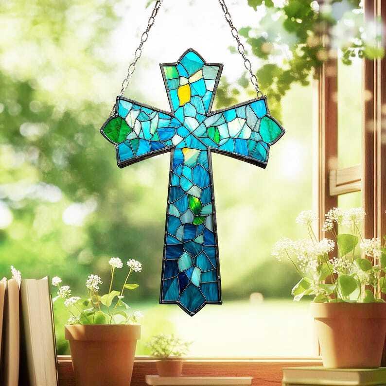 Christian Cross ACRYLIC SUNCATCHER Jesus Cross Window Decor Nativity Ornament Gift For Religious Christian Faith Bible Verse Christmas Gift