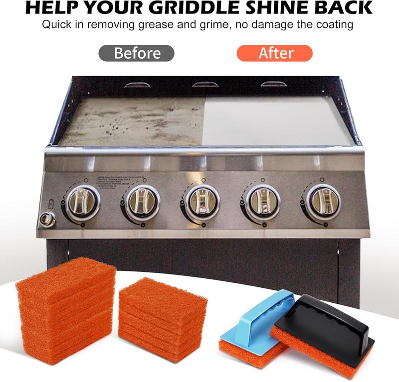 Griddle Cleaning Kit 16 count for Blackstone Flat Top, Grill Cleaning Accessories Tool, Easy Clean on Hot or Cold Surfaces, 14 Cleaning Pads and 2 Handles