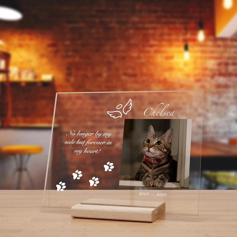 Pet Memorial Custom Portrait Acrylic Plaque, Pet Lovers Gift & Home Decor Photo Print Frames Wooden Case Colorful