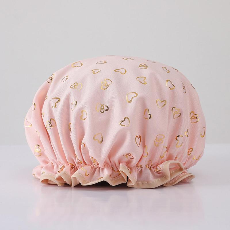 Double Layer Bathing Cap, 1 Count Heart Pattern Waterproof Shower Cap for Women & Girls, Bathroom Supplies for Home Use