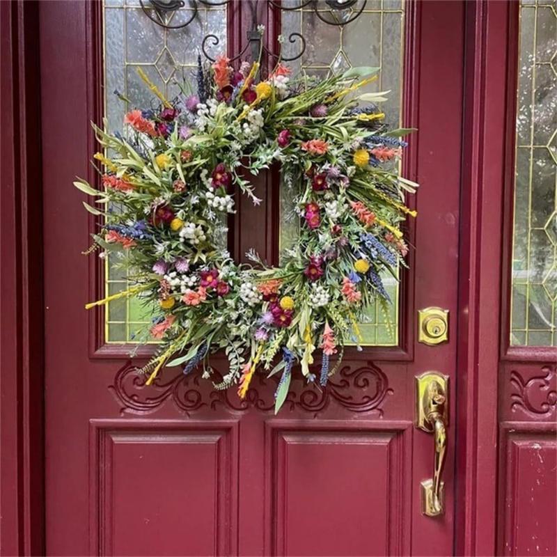 Wildflower Wreath,Daisy Lavender Greenery Wreath,Rustic Farmhouse Wreath Summer Wreaths for Front Door Spring Door Wreath for Front Door Home Decor