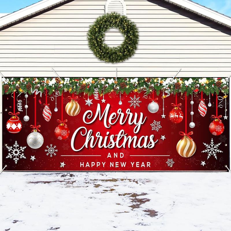 7 x 16 Ft Christmas Garage Door Cover Decorations, Merry Christmas Banner for Double Garage Door Christmas Decorations, Christmas Garage Door Banner for Indoor Outdoor Home Wall Party Photo Background