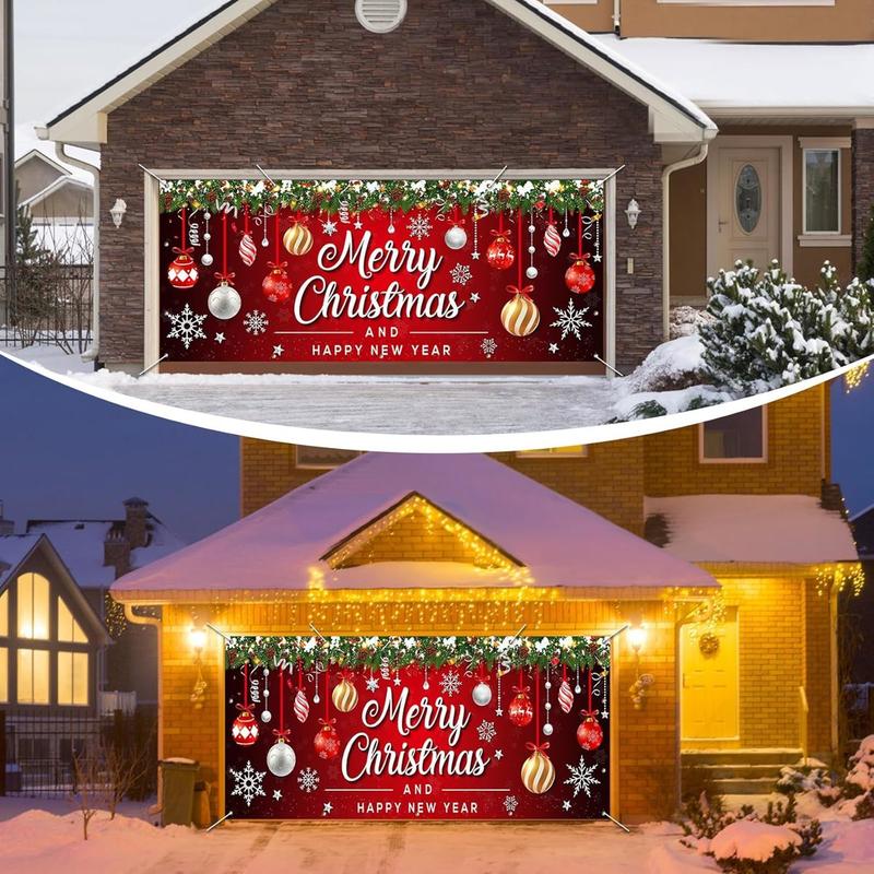 7 x 16 Ft Christmas Garage Door Cover Decorations, Merry Christmas Banner for Double Garage Door Christmas Decorations, Christmas Garage Door Banner for Indoor Outdoor Home Wall Party Photo Background