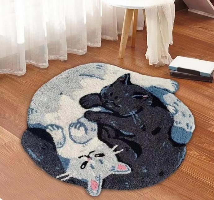 Cat Bath Mat, Hugging Cat Pattern, Plush Bathroom Decor Mat, Funny Machine Wash, Water Absorbent Thick Shower Rug with Non-Slip