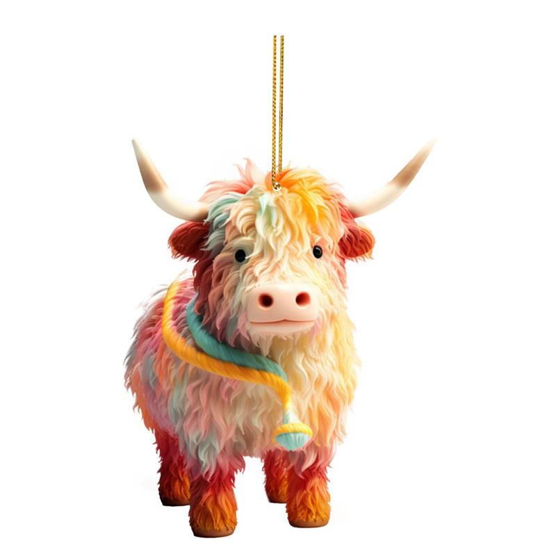 Highland Cow Design Hanging Ornament, 6 Counts set Cute Animal Shaped Hanging Decoration, Christmas Decoration for Home Party Festival