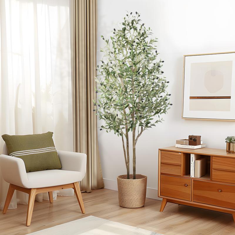 Alupssuc Artificial Olive Tree Silk Plant - Indoor Faux Olive Tree with Natural Wood Trunk & Lifelike Fruits, Perfect for Modern Home, Office, and Living Room Floor Decor - Available in 4ft, 5ft, 6ft, 7ft Heights