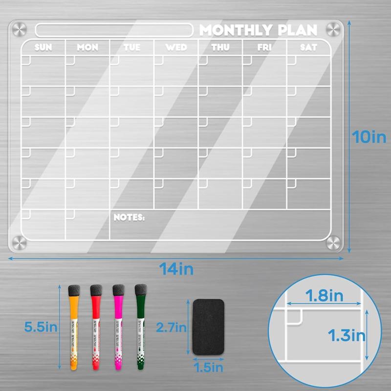 Acrylic Magnetic Monthly and Weekly Calendar for Fridge, Transparent Dry Erase Board for Refrigerator includes 4 Colors Markers and Eraser Apartment Decor Must Haves Acrylic Planner Board