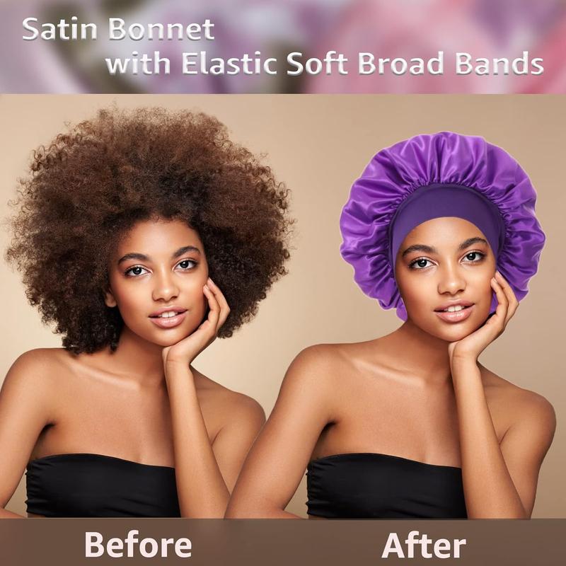 5 Pack Silk Bonnet for Sleeping Satin Bonnet for Sleeping, Bonnets for Black Women Hair Bonnet for Sleeping Silk Sleep Cap, Wide Soft Band Large Bonnet for Curly Hair