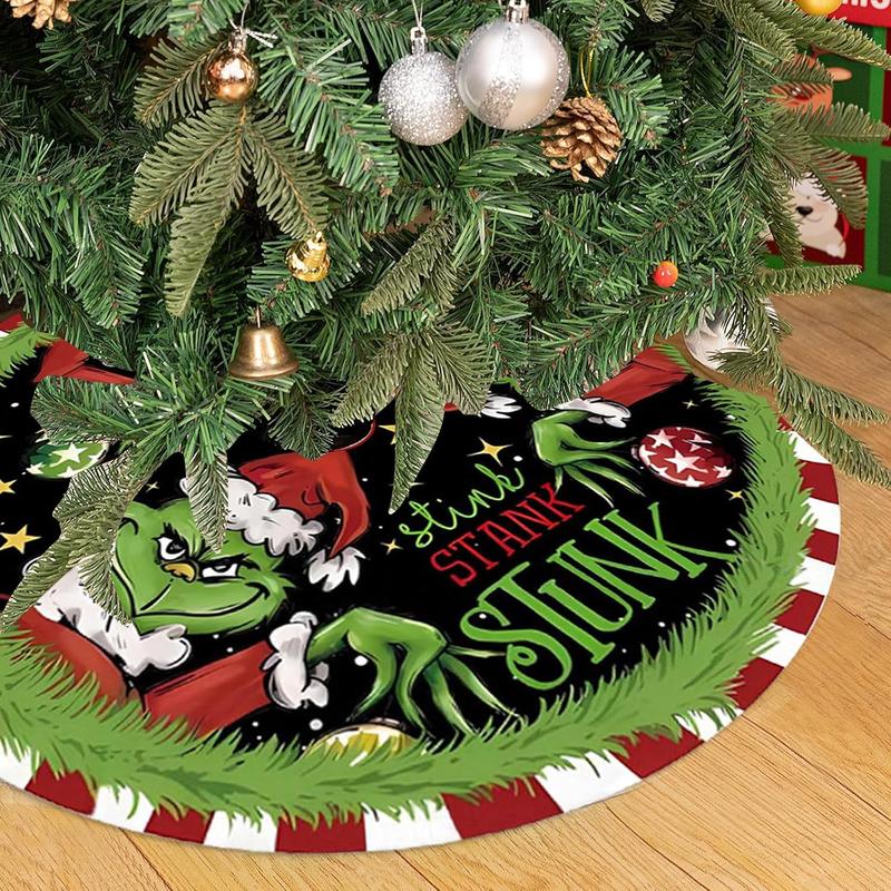 Christmas Tree Skirt 36 Inch Green Funny Trimmed Tree Skirt Christmas Decorations Christmas Tree Mat Merry Christmas Party Home Decor