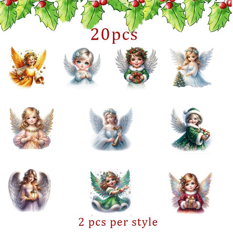 Christmas Angel Pattern Hanging Decoration, 20pcs set Wooden Angel Ornament, Hanging Decoration for Christmas Tree, Farmhouse Holiday Religious Decorations