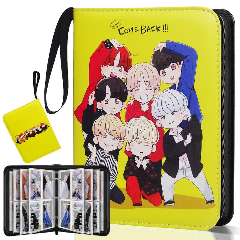 Kpop Bangtan Boys BTS Photocard Binder 400 Pockets, Cute idol Cartoon Photo Album for Lomo Cards, Christmas Gift for kids - Yellow