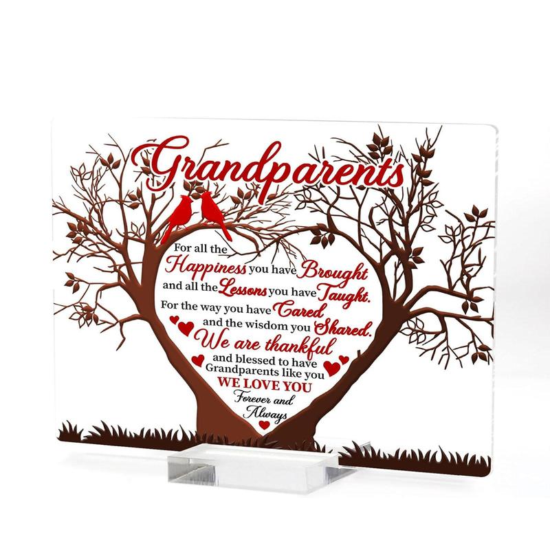 Grandparents Gift Acrylic Plaque, 1 Count Tree & Letter Pattern Decorative Plaque, Home Decor Supplies for Living Room Bedroom, Gift for Grandpa & Grandma