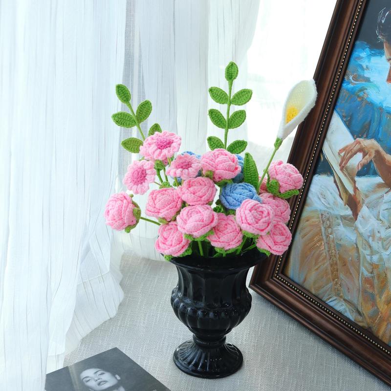 Crochet Rose, 10pcs set Handmade Crochet Rose Flower, Artificial Flower without Vase, Decorative Flowers for Home Party Wedding