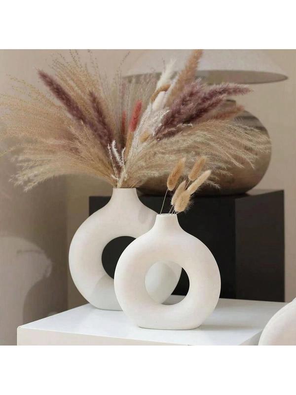 1 3pcs White Plastic Vase, Modern Vase For Minimalist Decor, Hollow Round Matte Pampas Flower Vases For Boho Home Wedding Party Room Dinner Table Shelf Decor