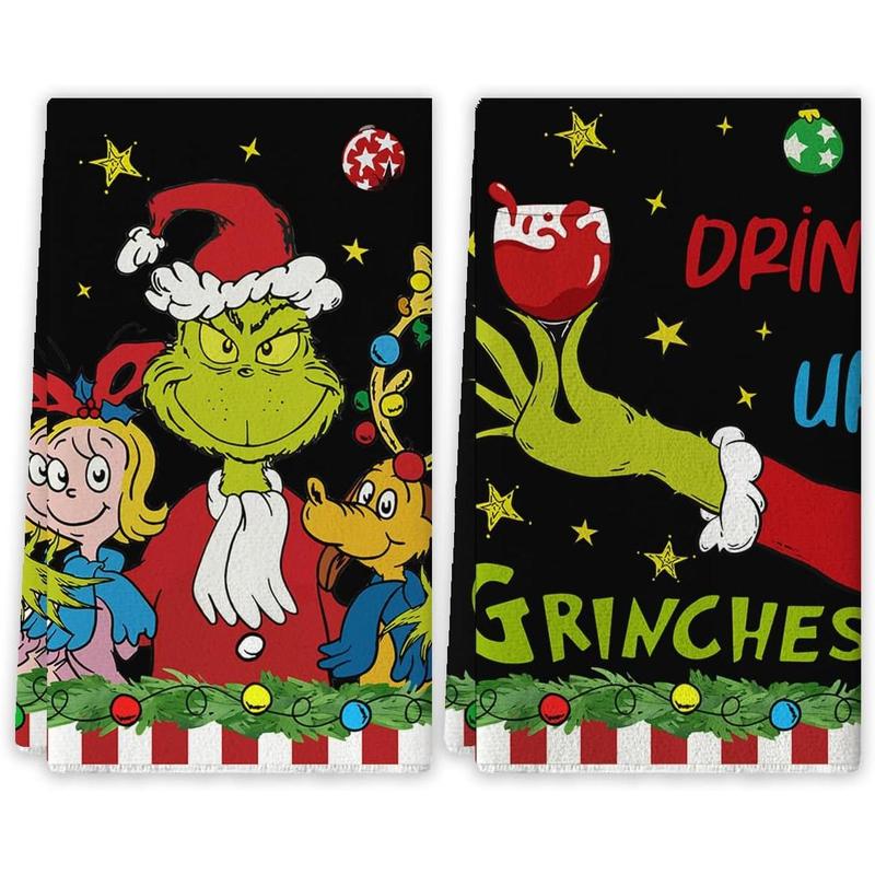 Christmas Kitchen Towels Set of 4 Merry Christmas Dish Towels  Year Winter Xmas Kitchen Decor Green  Christmas Decorations for Home Party-14x14 Inch