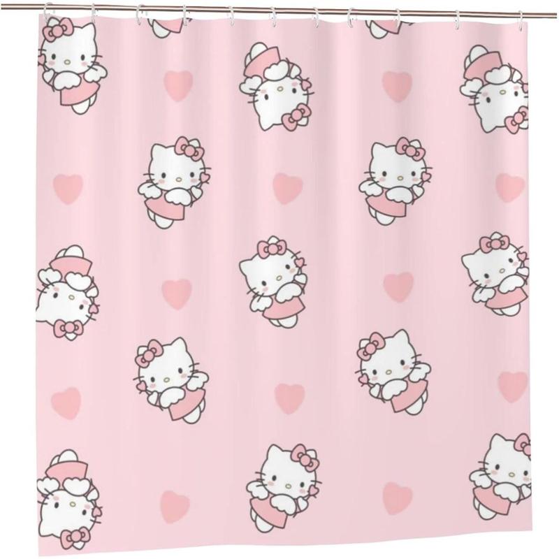 Hello Cat Kitty Shower Curtain Hello Cat Kitty Anime Bathroom Curtain Waterproof Curtain for Bathroom Bedroom Home Decor Bathroom Accessories 55x72 Inch