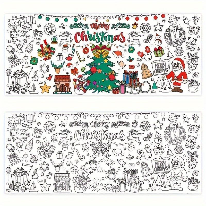 Christmas Themed Coloring Tablecloth, 1 Count Disposable Color-filling Hanging Decor, Large Christmas Coloring Poster Gift