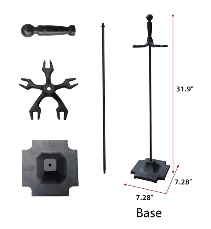 5 Pcs Iron Fireplace Tools Set in Handle Wrought Iron; Fire Tool Set with Log Holder Fire Pit Stand; Black