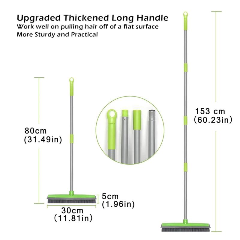 Hair Removal Broom with Scraper, 1 Count Long Handle Soft Brush, Rubber Broom for Removing Fur From Carpets & Linoleum, Suitable for Cleaning Hardwood Floor