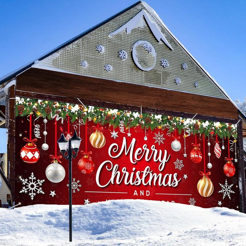 7 x 16 Ft Christmas Garage Door Cover Decorations, Merry Christmas Banner for Double Garage Door Christmas Decorations, Christmas Garage Door Banner for Indoor Outdoor Home Wall Party Photo Background