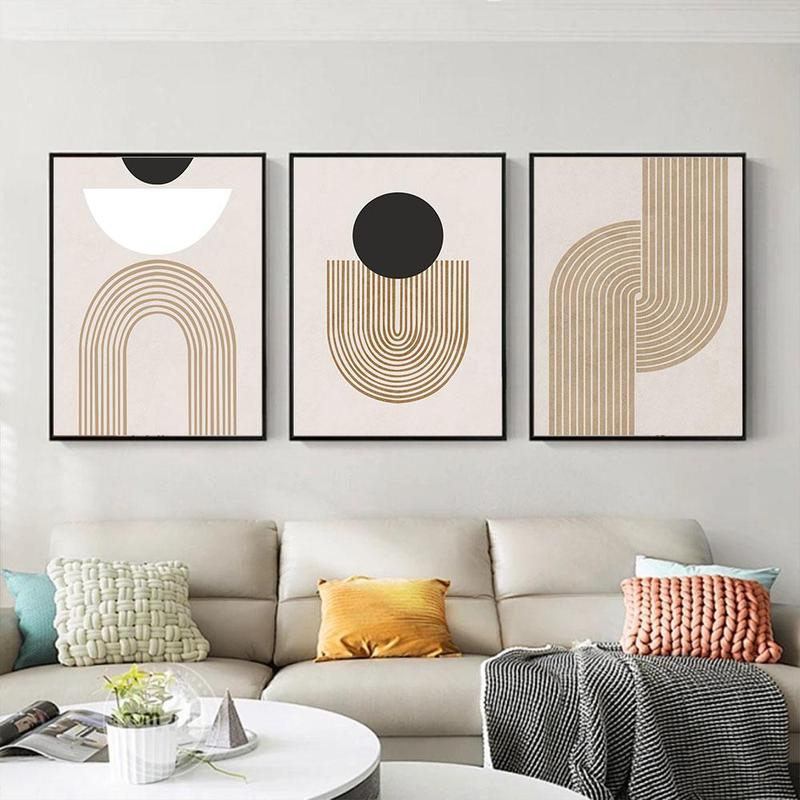 Modern Geometric Line Pattern Unframed Canvas Painting, 3 Counts set Wall Art Poster,  Wall Art Painting, Wall Art Decor for Home Living Room Bedroom Office School