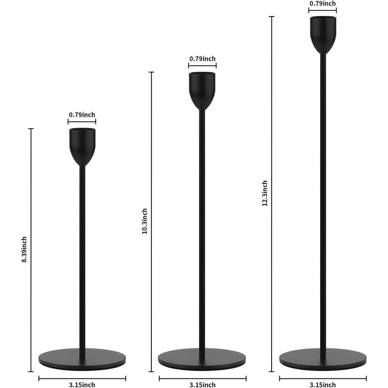 Matal Black Candle Holder - 3PCS Candlestick Holders. interior Decor