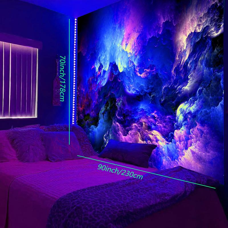 Fantasy Colourful Cloud Pattern Bedroom Decor Tapestry, 1 Count UV Reactive Fluorescent Tapestry Cool Bedroom Accessories, Wall Hanging Decor for Home Living Room Bedroom Dormitory