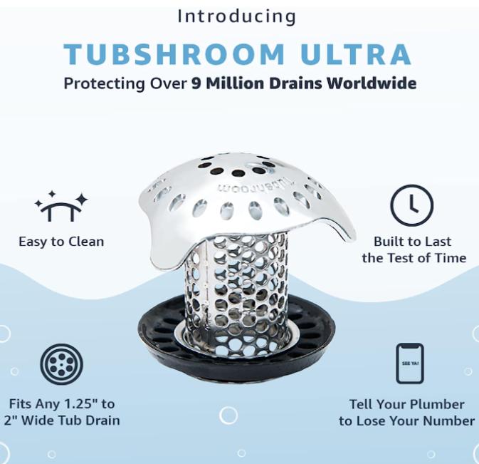 TubShroom Ultra Revolutionary Bath Tub Drain Protector Hair Catcher Strainer Snare Stainless Steel, Keeps Drains Clog Free. Works in Shower and Tub