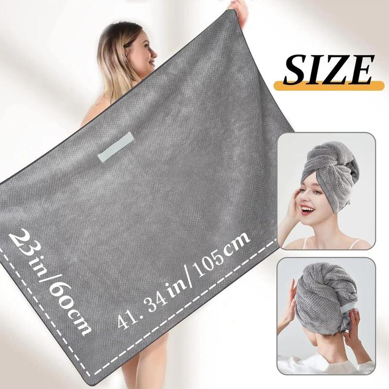 Hair Drying Towel, Solid Color Microfiber Soft Absorbent Hair Wrap Towel with Elastic Strap, Large Hair Turban Towel for Wet Hair, Dorm Essentials, Girlfriend Gifts