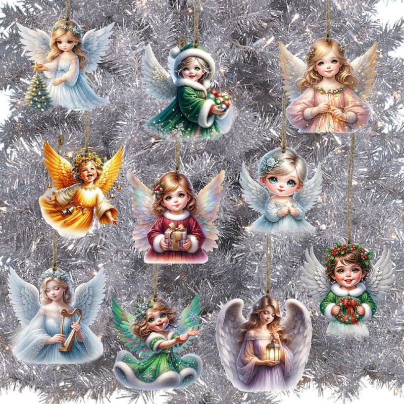 Christmas Angel Pattern Hanging Decoration, 20pcs set Wooden Angel Ornament, Hanging Decoration for Christmas Tree, Farmhouse Holiday Religious Decorations