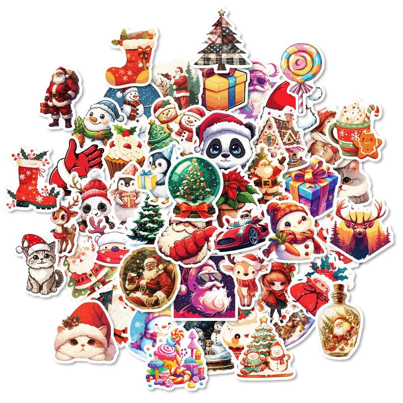 Christmas Themed Sticker, 50pcs Cute Cartoon Animal Pattern Decorative Sticker with Box, Waterproof Decorative Sticker for Phone Case, Laptop, Notebook, Helmet, Skateboard