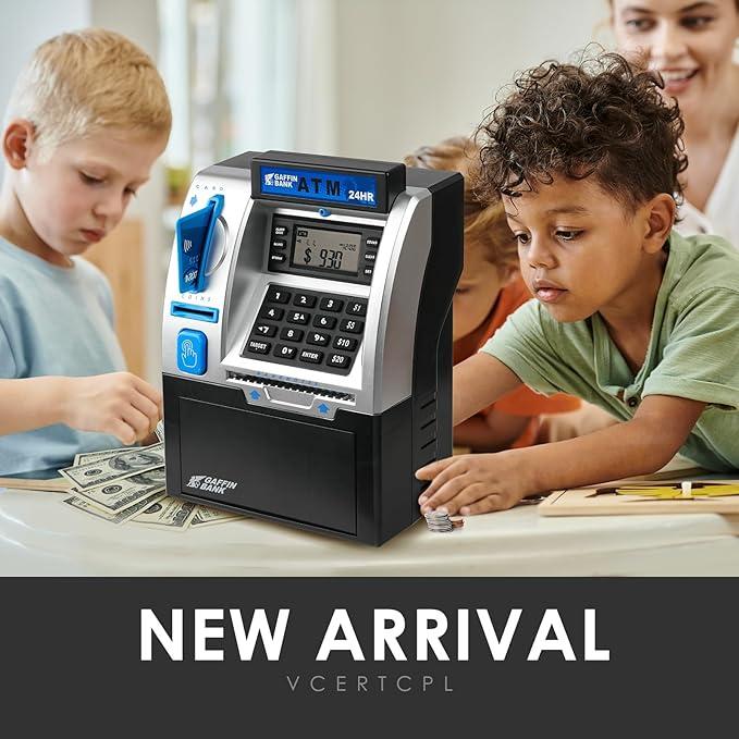 DISHIO ATM simulation saving toys for boys and girls, children's money safe bank bills and coins, electronic ATM cash coin bank deposit box with passwords, cultivate children's interest in birthday gifts for boys and girls