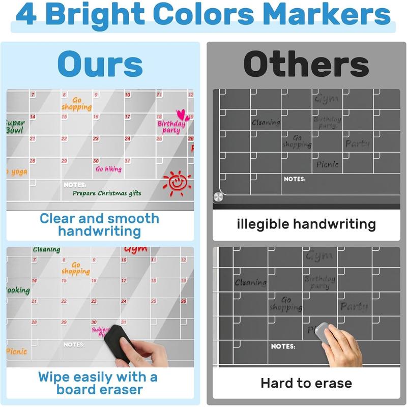 Acrylic Magnetic Monthly and Weekly Calendar for Fridge, Transparent Dry Erase Board for Refrigerator includes 4 Colors Markers and Eraser Apartment Decor Must Haves Acrylic Planner Board