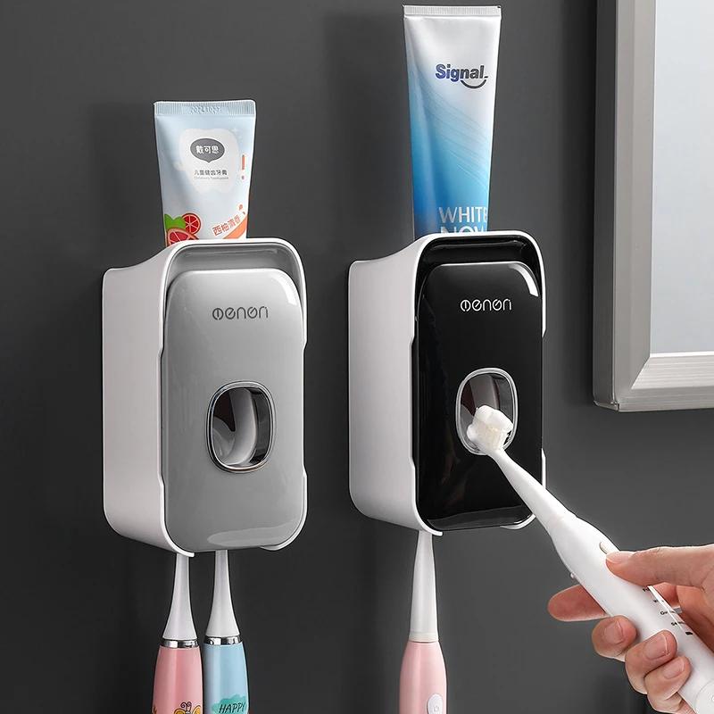 Automatic Toothpaste Dispenser & Toothbrush Holder Set - Wall Mounted Bathroom Organizer for Easy, Mess-Free Brushing - Perfect Bathroom Accessory for Families and Kids