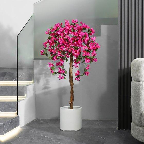 Artificial Bougainvillea Flowers Tree, Potted Plants with Wood Trunk and Pink Flowers for Housewarming Gift Decor Decoration Colorful home decor