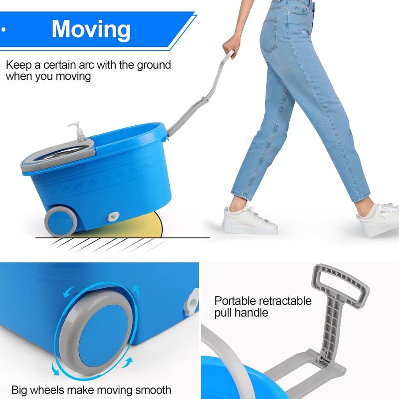 Spin Mop & Bucket Floor Cleaning System with Stainless Steel Wringer Set and 2 Microfiber  Replacement Refills, 61in Extendable Handle Rubber Box